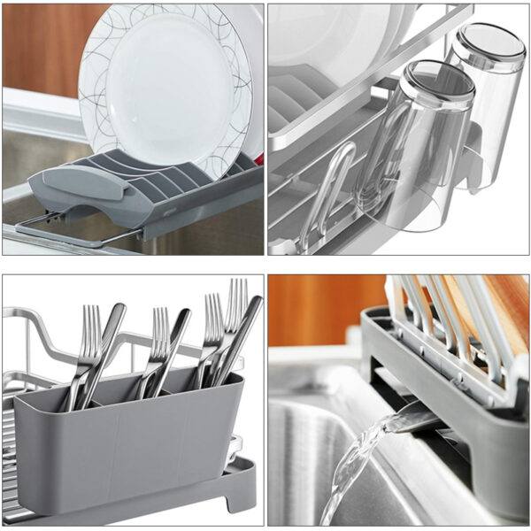 Secaplatos Escurridor de platos y cubiertos aluminio Inoxidable 2 en 1 - Imagen 10