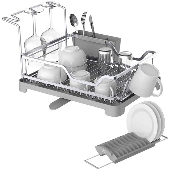 Secaplatos Escurridor de platos y cubiertos aluminio Inoxidable 2 en 1