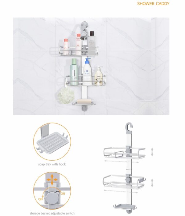 Organizador colgante de ducha aluminio inoxidable baño - Imagen 4