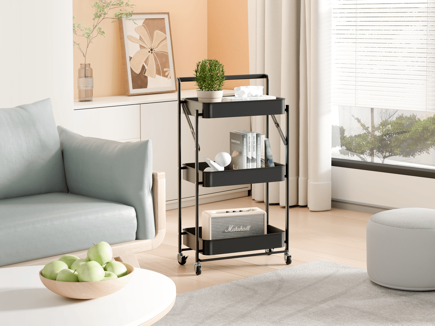 Carrito auxiliar plegable Negro Kingrack - Imagen 3