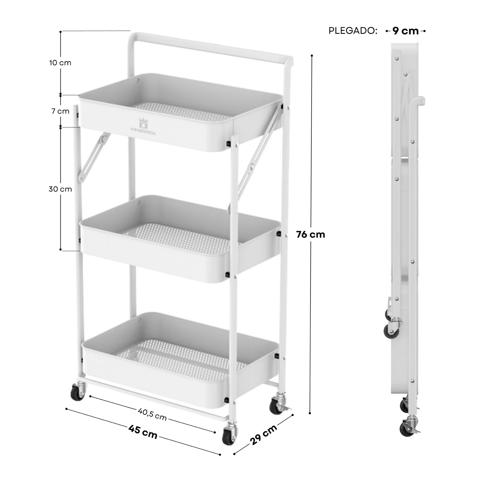 Carrito auxiliar plegable Blanco Kingrack - Imagen 4